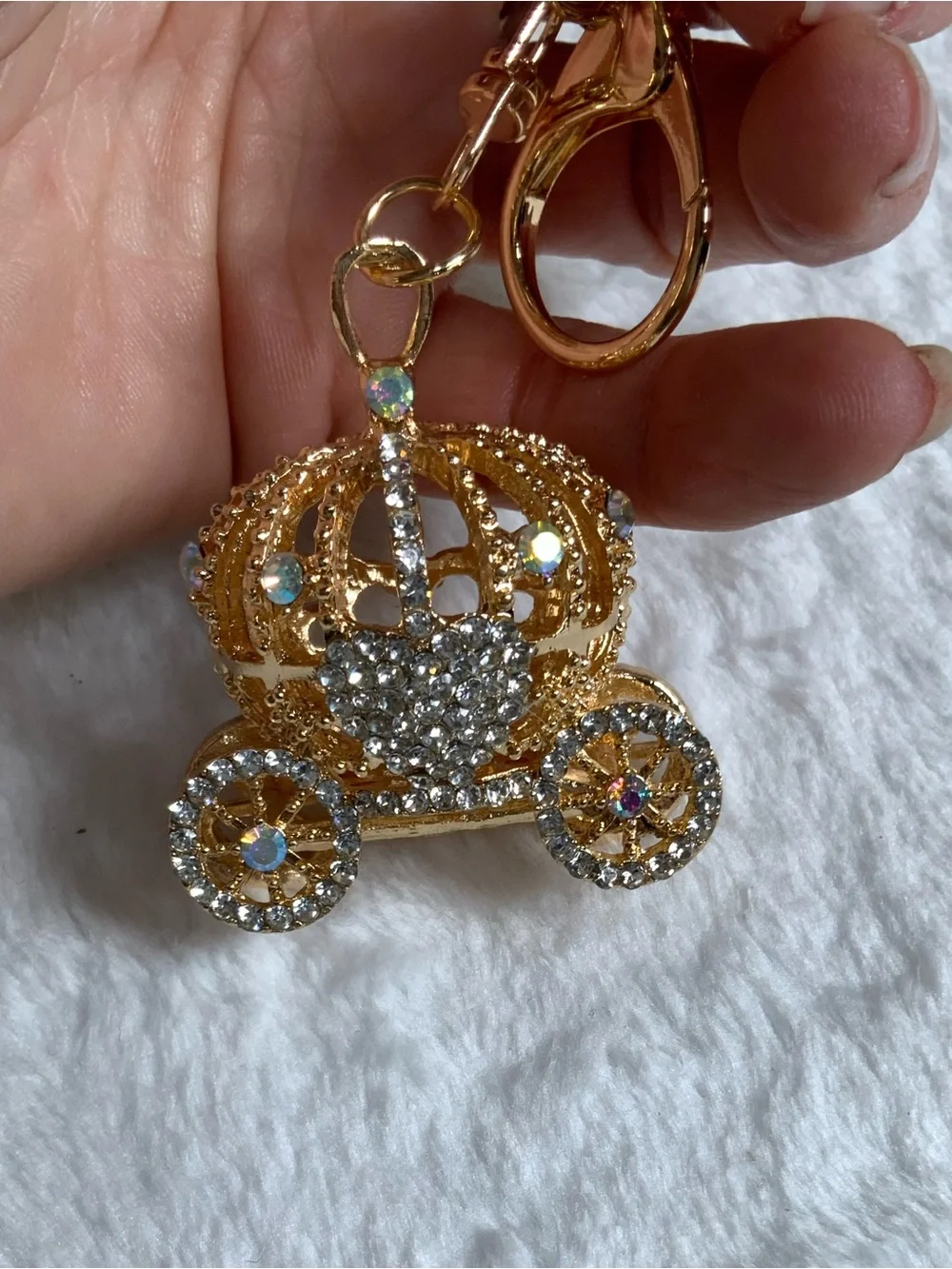Gold Jeweled Carriage Keychain Charm